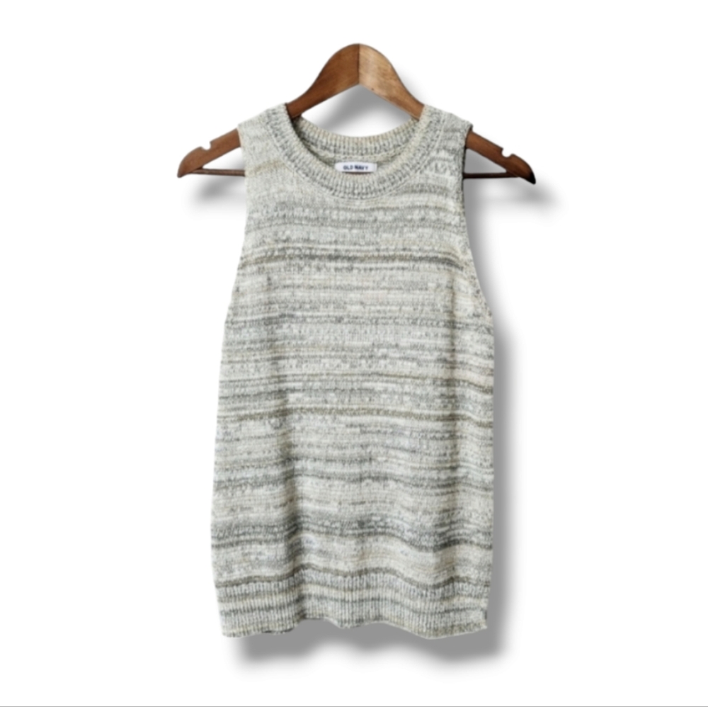 Old Navy Neutral Striped Marled Knit Sleeveless Sweater | M